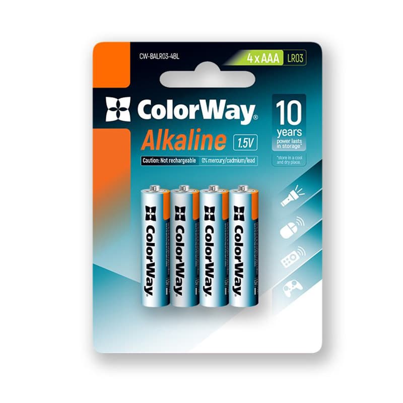 Батарейка СolorWay CW-BALR03-4BL AАA/LR03 Alkaline Power щелочные 4шт