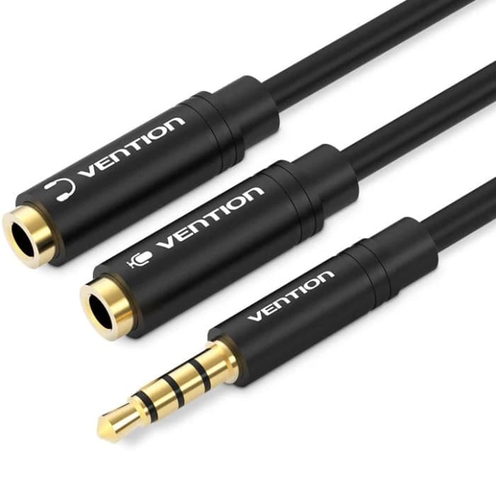 Аудіо-перехідник Vention Jack 3.5mm 4pin M to 2x3.5mm F мікрофон та навушники Black (BBVBY)