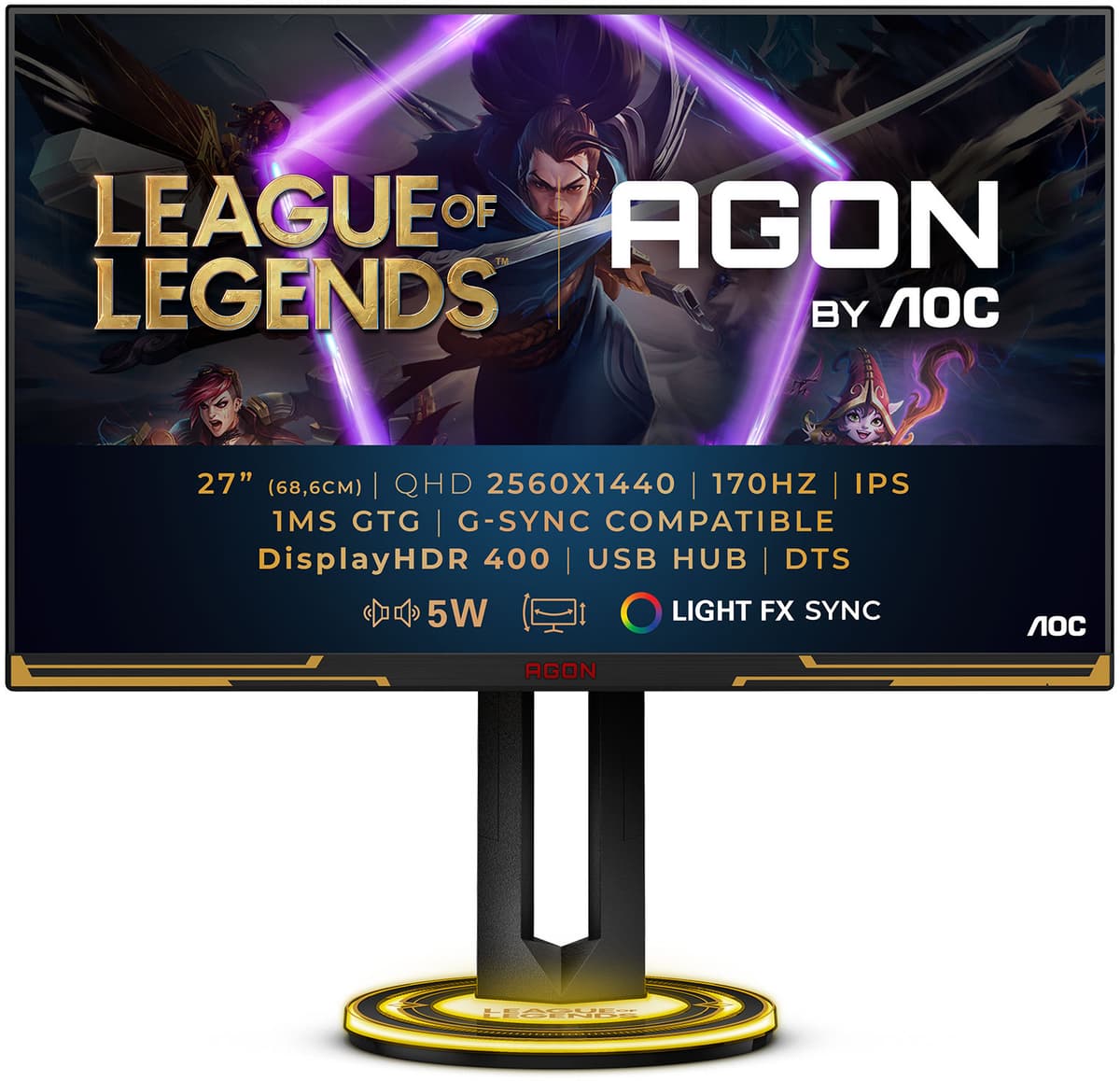 Монітор AOC AGON AG275QXL TFT 27" QHD IPS 170Гц 1мс 2xHDMI 2xDP USB-hub HAS Pivot колонки (AG275QXL)