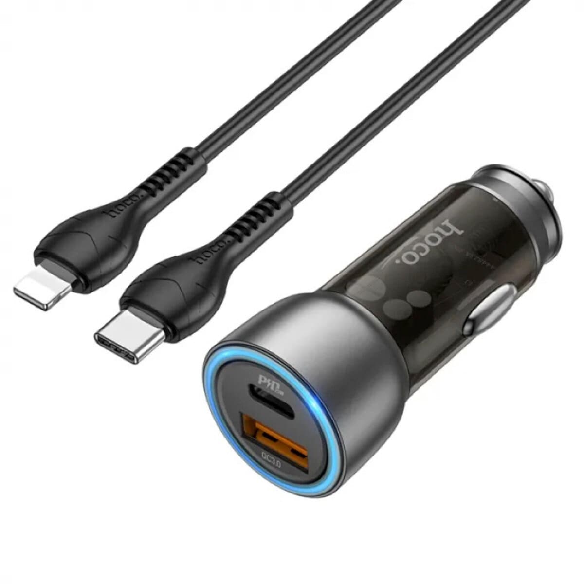 Автомобильное зарядное устройство HOCO NZ8 Sprinter 43W dual port PD25W+QC3.0 car charger set Type-C to Lightning cable Brown