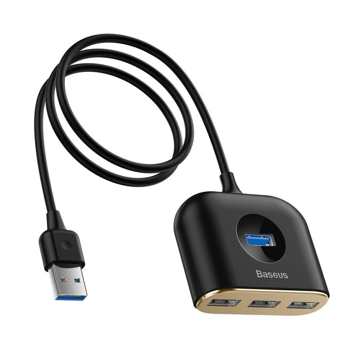USB-Hub Baseus Square round 4 in 1 USB HUB Adapter USB3.0 to USB3.0x1+USB2.0x3 1m Black (CAHUB-AY01)