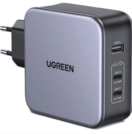 Зарядний пристрій Ugreen CD289 3xUSB 140W GaN 2хUSB-C+USB-A з C to C Cable 1.5 м Gray (90549)