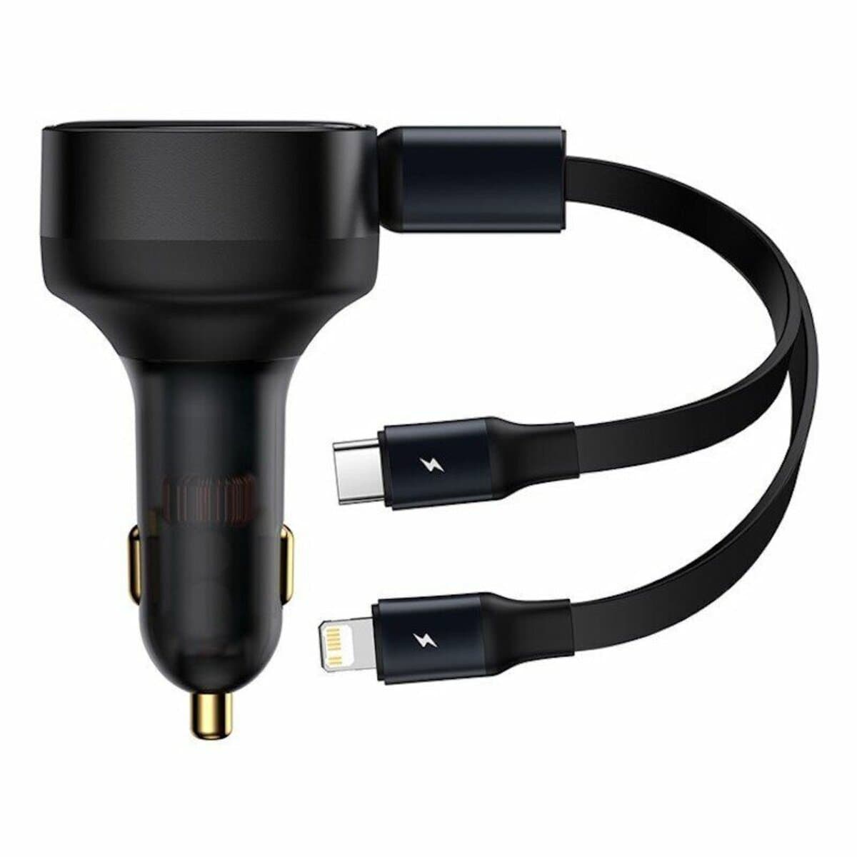 Автомобильное зарядное устройство Baseus Enjoyment Retractable 2-in-1 Car Charger Type-C+Lightning 30W Black (CGTX000001)