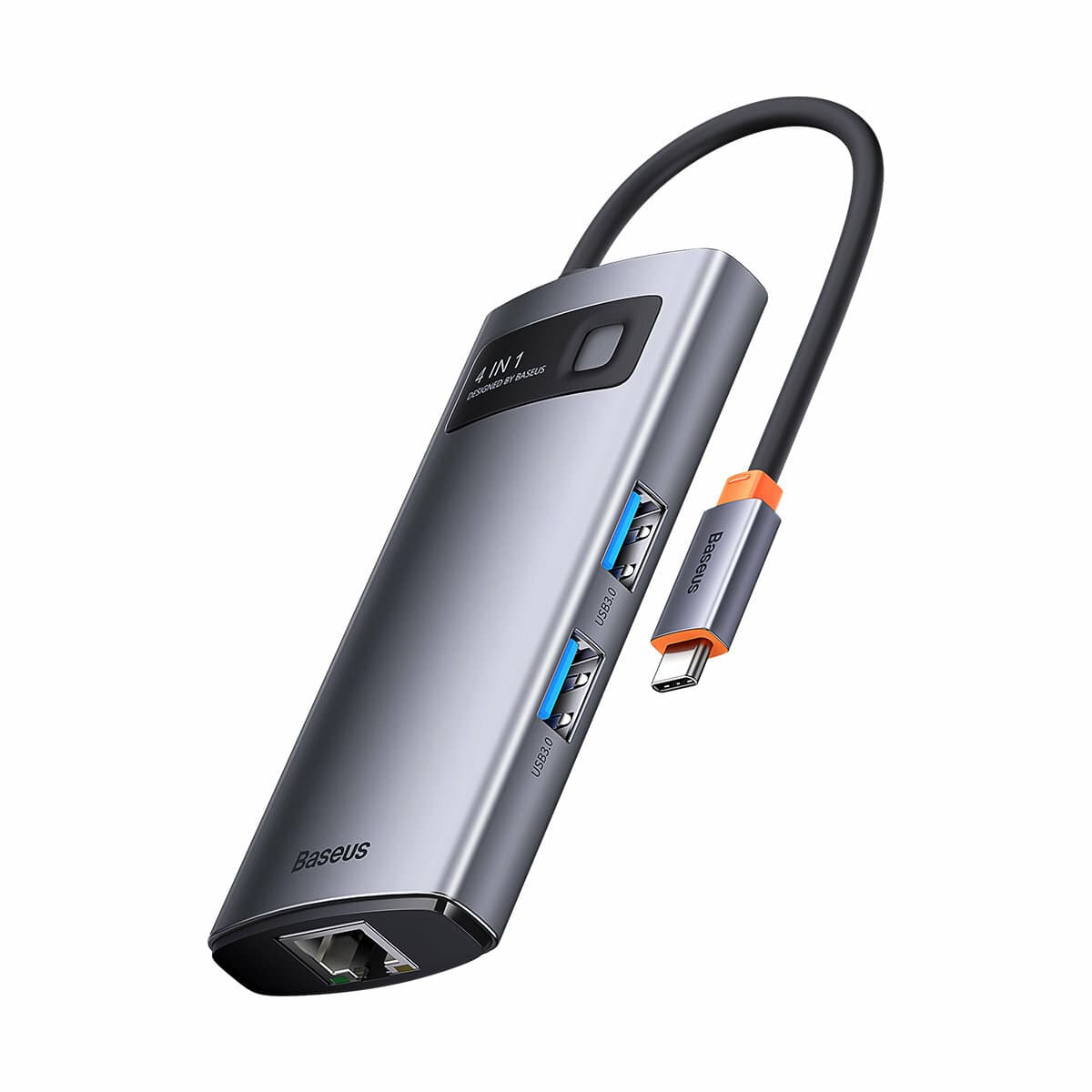 USB-Hub Baseus Metal Gleam Series 4-in-1 Multifunctional Type-C HUB Docking Station Type-C to USB3.0x3+RJ45x1 Grey (WKWG070113)