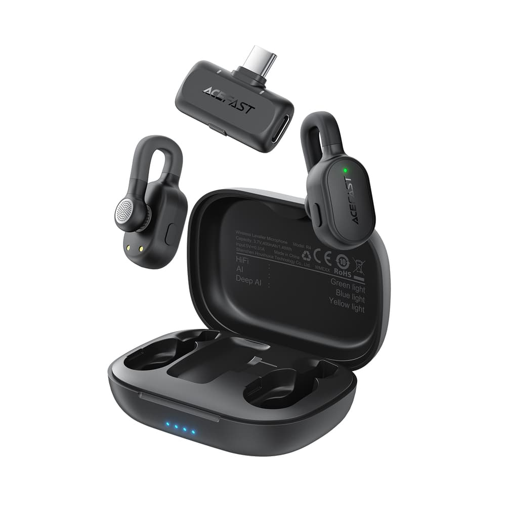 Комплект бездротових мікрофонів петличних ACEFAST R4 dual-mic Type-C 400mAh Black