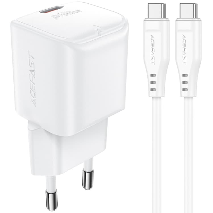 Зарядний пристрій Acefast A73 mini 1xType-C 20W Gan with Type-C to Type-C cable Fast Charger White