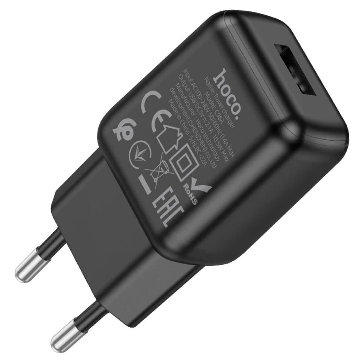 Зарядное устройство HOCO C96A single port charger USB 2.1A Black