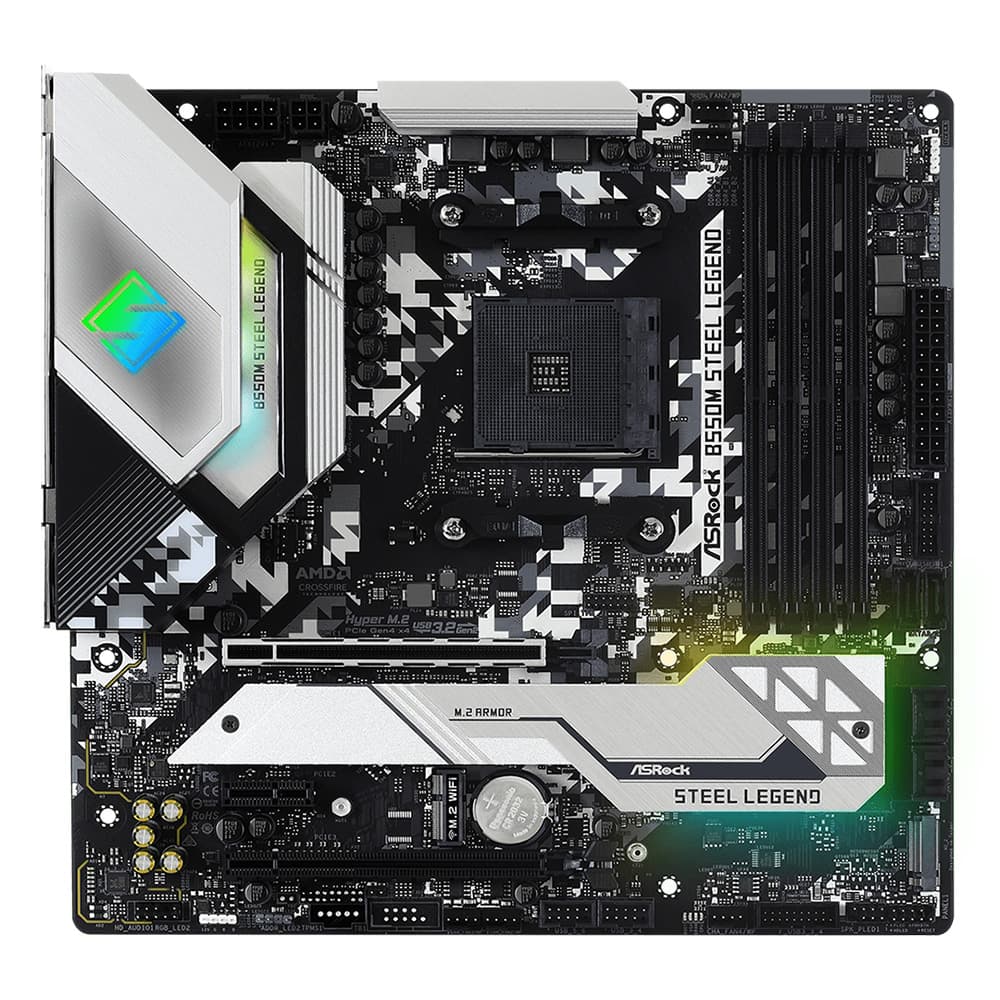 Материнська плата ASRock B550M STEEL LEGEND AM4 B550 4xDDR4 2xPCIex16 HDMI/DP 6xSATAIII 3xM.2 GLan 7.1ch mATX (B550M STEEL LEGEND)