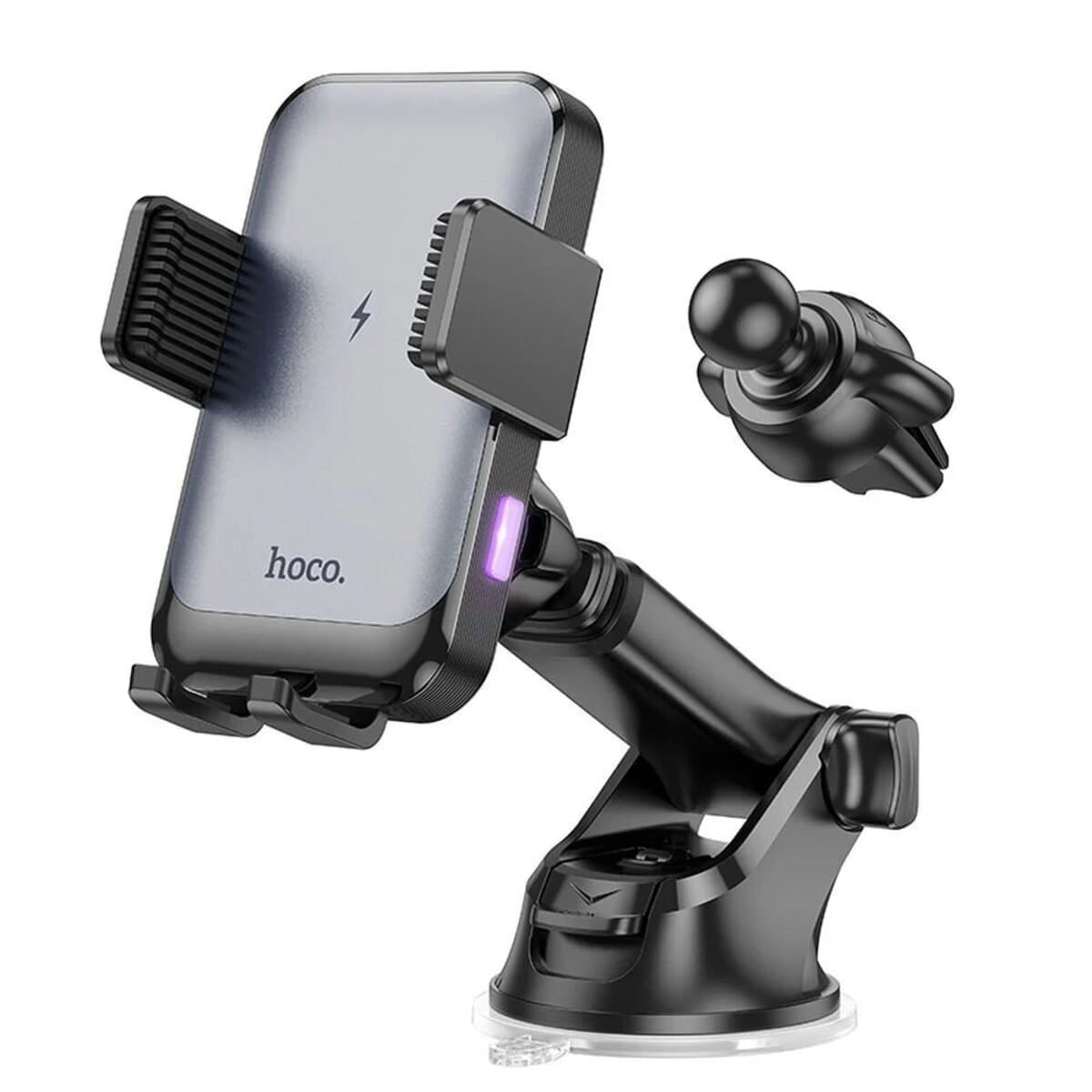 Автомобильный держатель автодержатель с БЗП HOCO HW9 Climber smart wireless charging car holder Black Gray