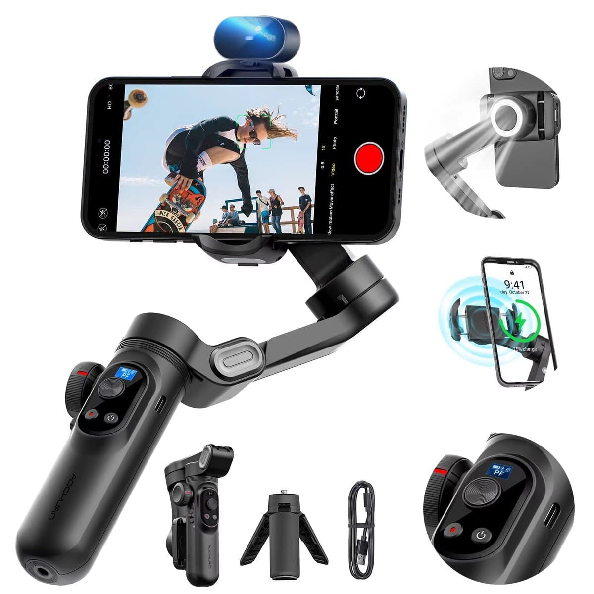 Трьохосьовий стабілізатор стедікам AOCHUAN Professional Gimbal Stabilizer для телефону SMART X Pro AI 3200 mAh Black (AOCHUAN-SMARTXPROAI-B)