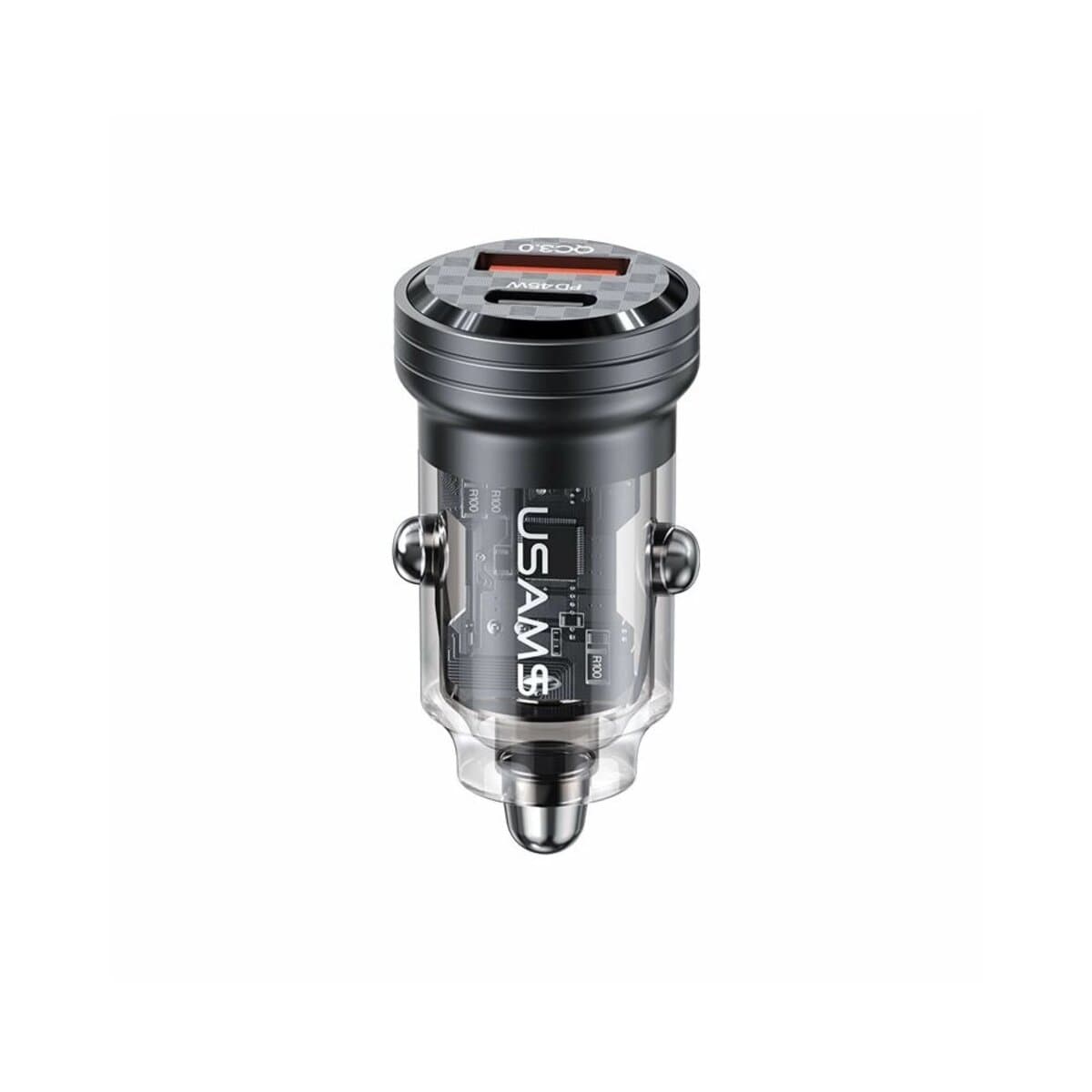 Автомобільний зарядний пристрій Usams US-CC175 C35 45W Aluminum Alloy Transparent USB+Type-C Mini Car Charger Grey (CC175CC01)