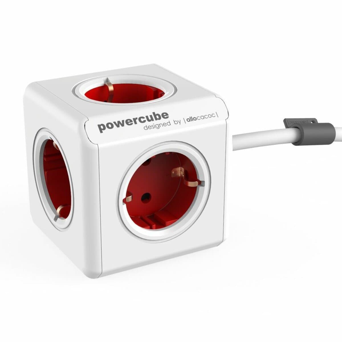 Мережевий подовжувач Allocacoc PowerCube Extended із заземленням 5 розеток 1.5m White-Red (1306RD/DEEXPC)