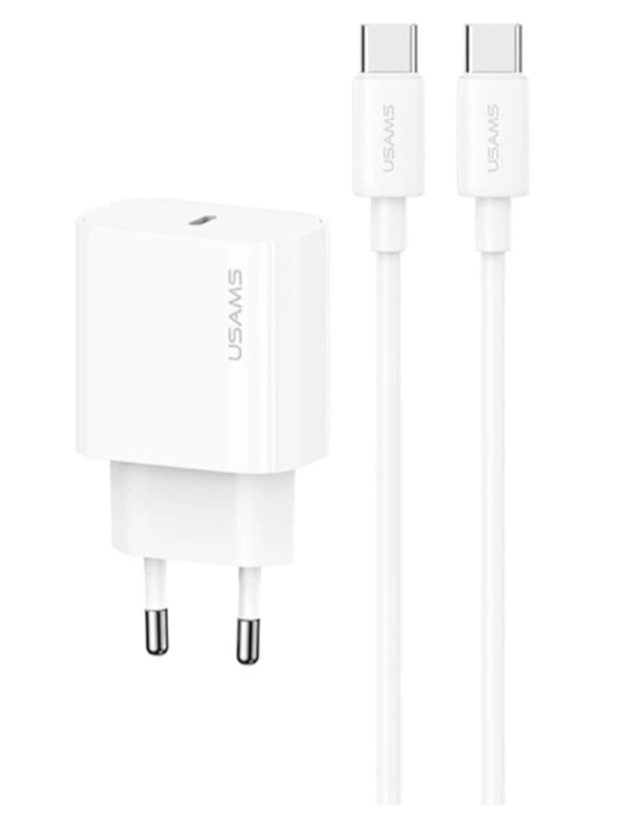 Зарядний пристрій USAMS-OYXLTZ01 Fast Charger Kit Yi Series CC226 PD20W Fast Charger EU + SJ711 60W Type-C to Type-C Cable White (OYXLTZ01)