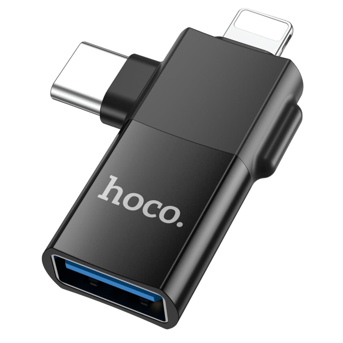 Адаптер перехідник HOCO UA17 Lightning male/Type-C male to USB female 2-in-one adapter Black