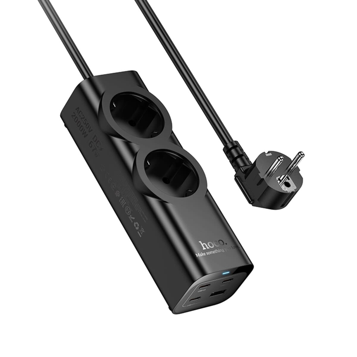 Мережевий подовжувач HOCO NS10 Wisdom PD67W 3xType-C 1xUSB 2 розетки 2м desktop socket Black