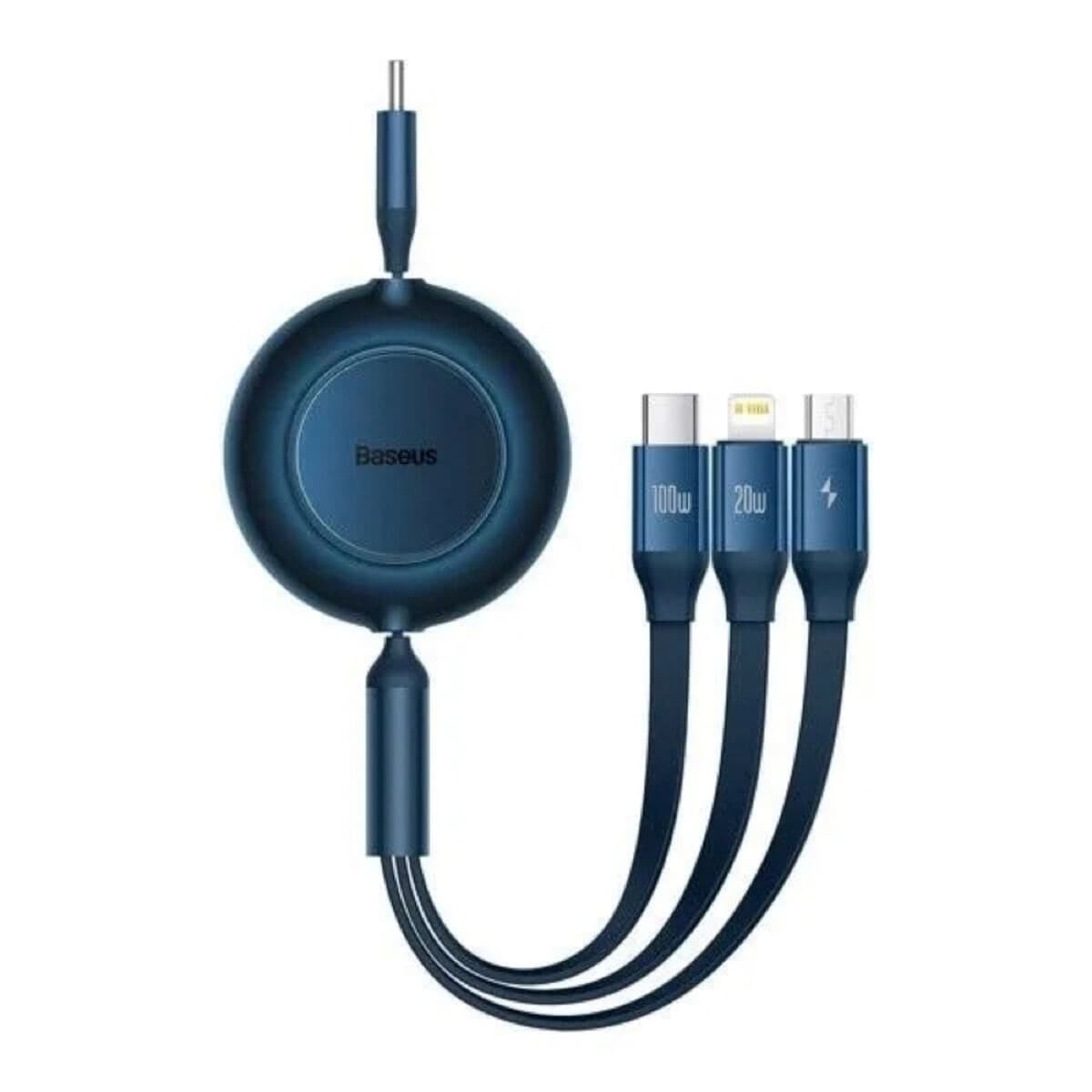 Кабель Baseus Bright Mirror 2 Series Retractable 3-in-1 Fast Charging Data Cable Type-C to Micro-USB+Lightning+Type-C 100W 1.1m Blue (CAMJ010203)
