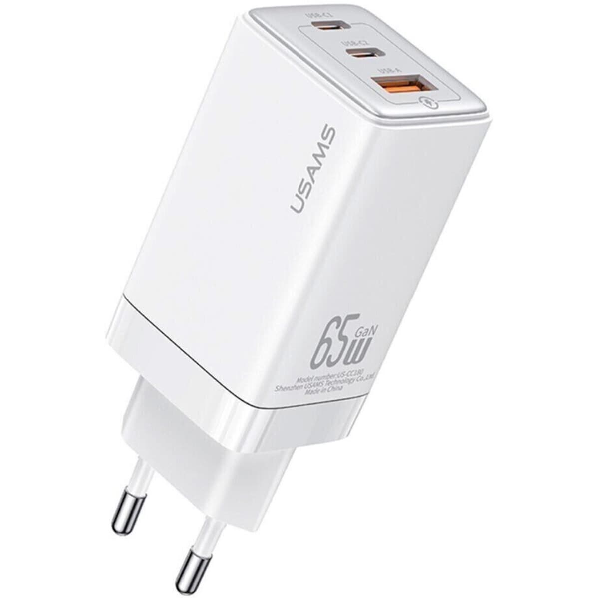 Зарядний пристрій Usams US-CC180 65W ACC 3 Ports GaN Fast Charger EU Sandru series White (CC180TC02)