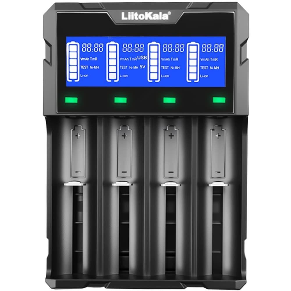 Зарядний пристрій для акумуляторів LiitoKala Lii-K4 18650 26650 21700 Li-Ion LiFePO4 AA AAA NiCd/NiMH Black (Lii-K4)