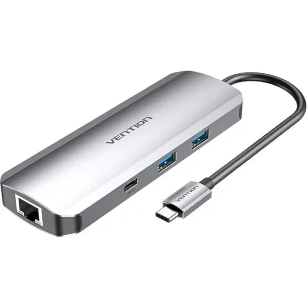 USB-хаб Vention Multi-function Type-C to HDMI Type-C Gen1 USB3.0x2 RJ45 SD TF TRRS 3.5mm PD Docking Station 0.15m Aluminum Grey (TOMHB)
