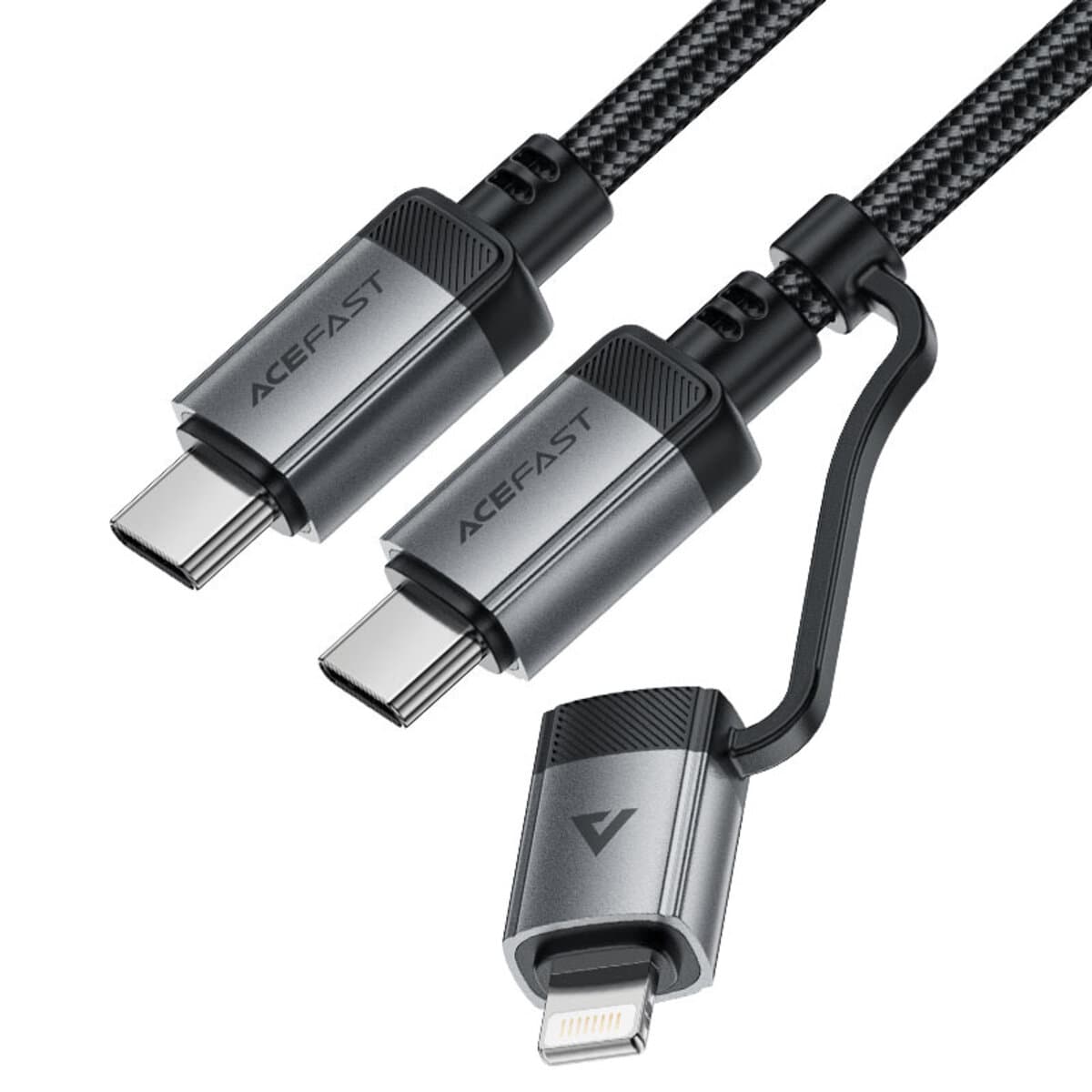 Кабель ACEFAST C20-01 Type-C to Type-C / Lightning aluminum alloy connectors charging data cable 3A 1.2m Black