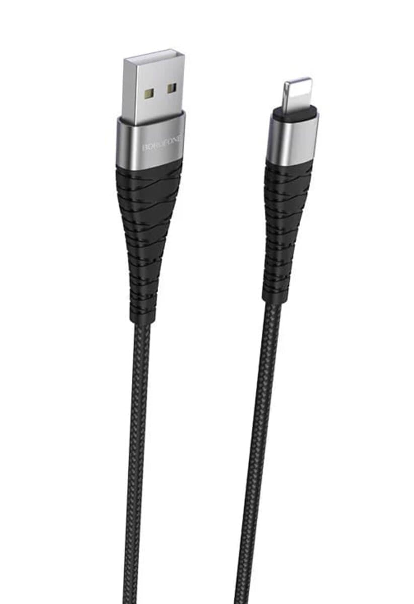Кабель BOROFONE BX32 USB to Lightning 2.4A 1m nylon aluminum+TPE connectors Black (BX32LB)