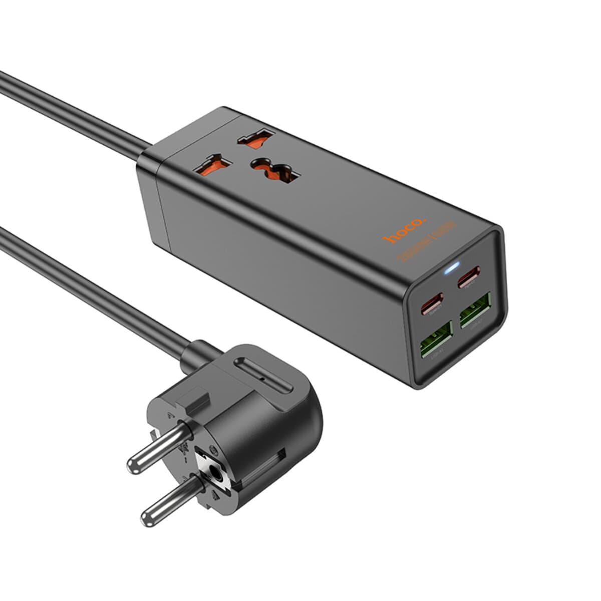 Подовжувач мережі HOCO AC10A Barry PD 65W GaN 2C2A 1.5м 1 розетка desktop charger Black