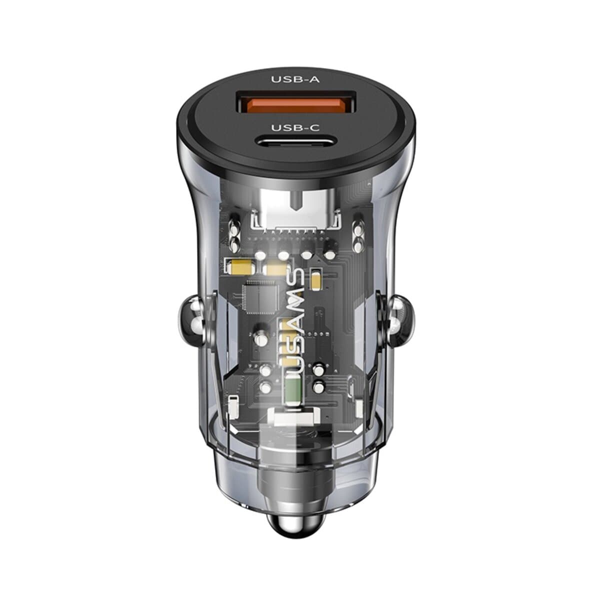Автомобильное зарядное устройство Usams US-CC164 C32 30W Transparent USB+Type-C Mini Car Charger Transparent Black (CC164CC01)