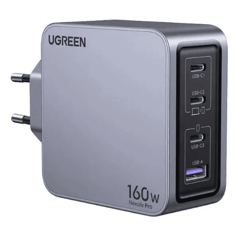 Зарядний пристрій Ugreen X763 Nexode Pro 4xUSB 160W GaN 3xType-C+USB-A Grey (25877)