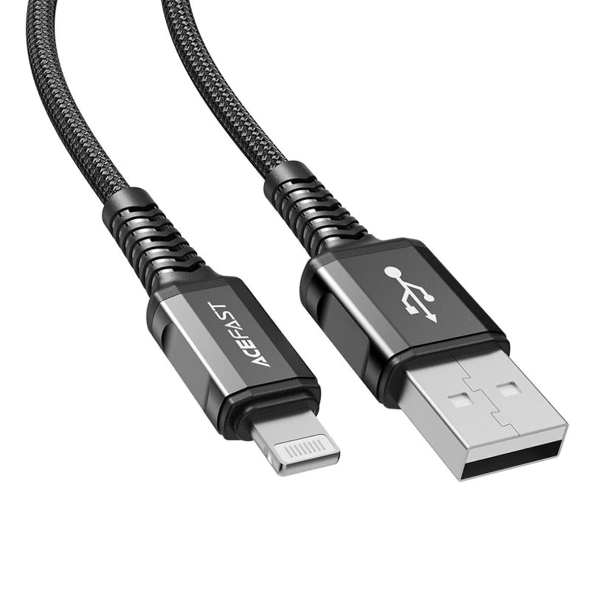 Кабель ACEFAST C1-02 USB to Lightning 2.4A 1.2m nylon aluminum connectors Black (AFC1-02B)