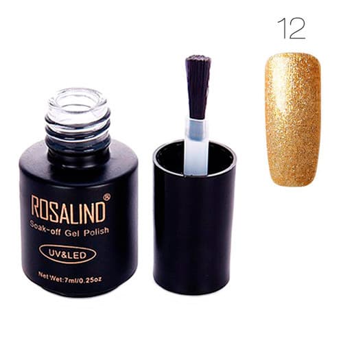 Гель-лак для нігтів манікюру Rosalind 7мл шелак для UV LED 12 з глітером Gold (312846)