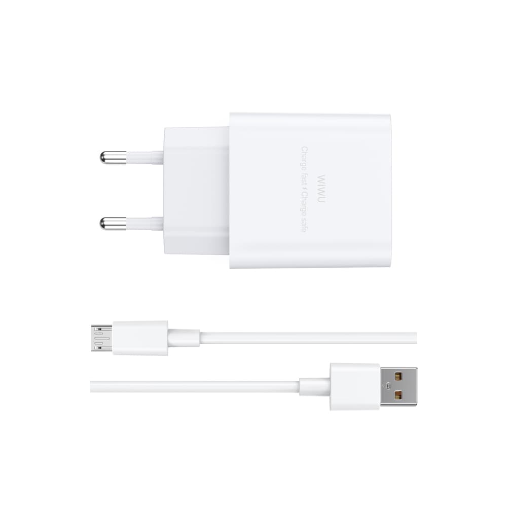 Зарядное устройство с кабелем WIWU 2.4A Essen GaN Fast Charger Combo with USB-MicroUSB cable Wi-G023 A-M EU White