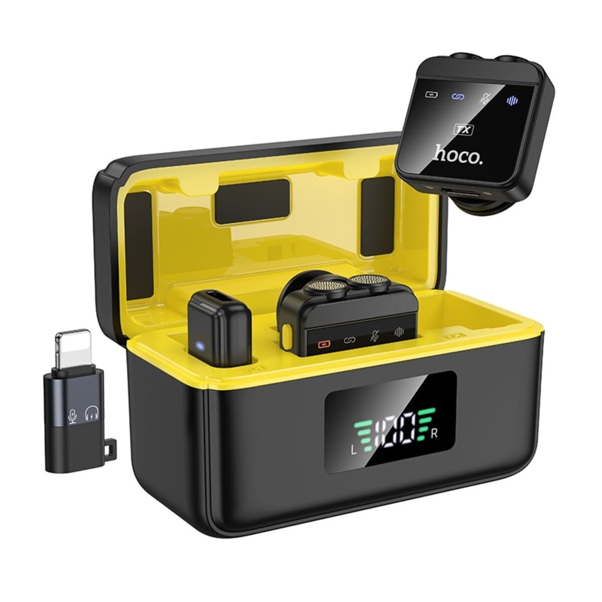 Комплект бездротових петличних мікрофонів HOCO L17 Dual-mic Lightning/Type-C 600mAh Black
