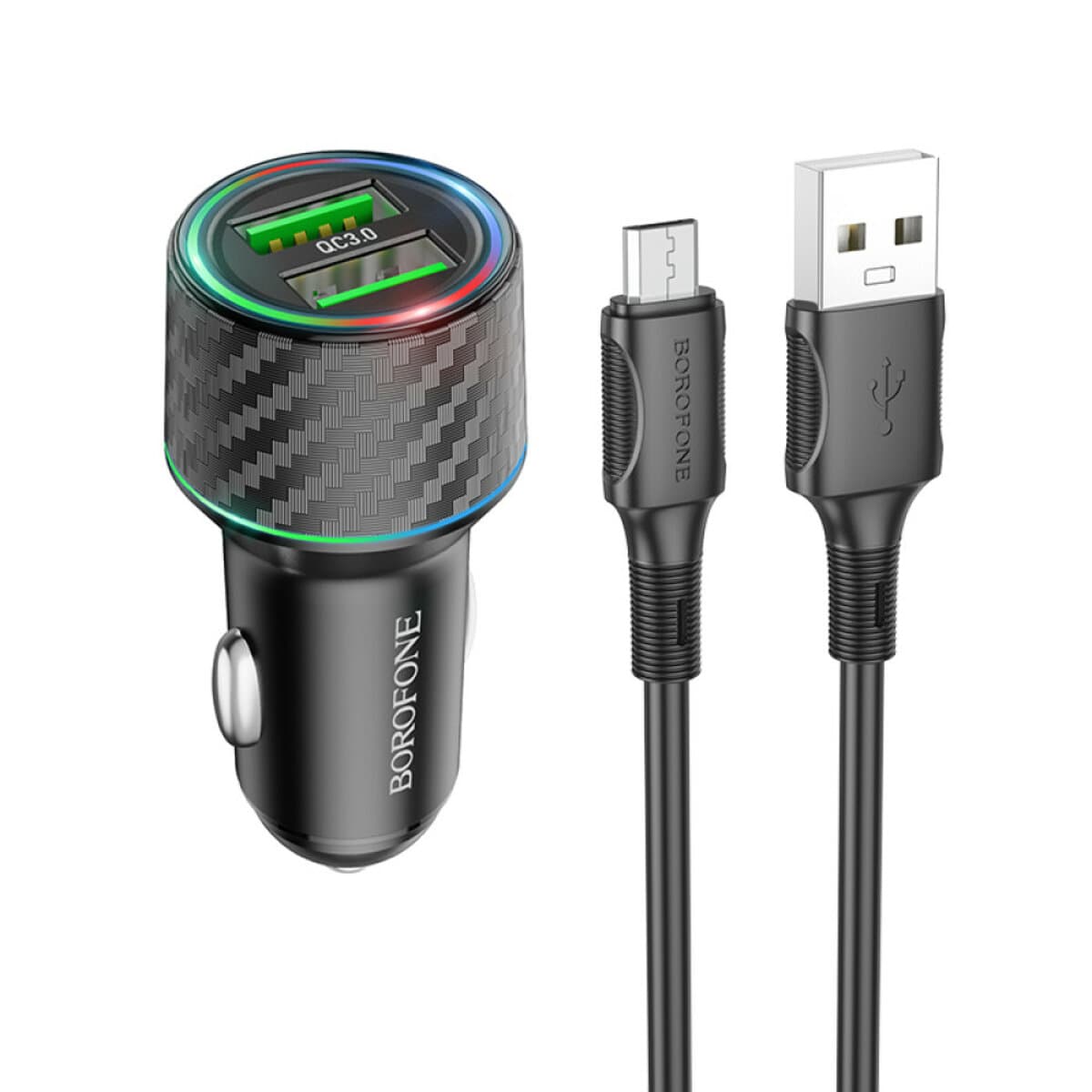 Автомобільний зарядний пристрій BOROFONE BZ21A Brilliant 36W dual port QC3.0 car charger set USB to Micro-USB cable Black (BZ21AMB)