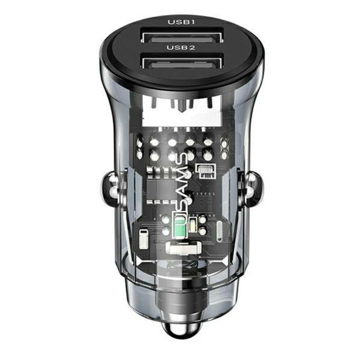 Автомобільний зарядний пристрій Usams US-CC162 C31 15W Transparent Dual 2xUSB Mini Car Charger Transparent Black (CC162CC01)