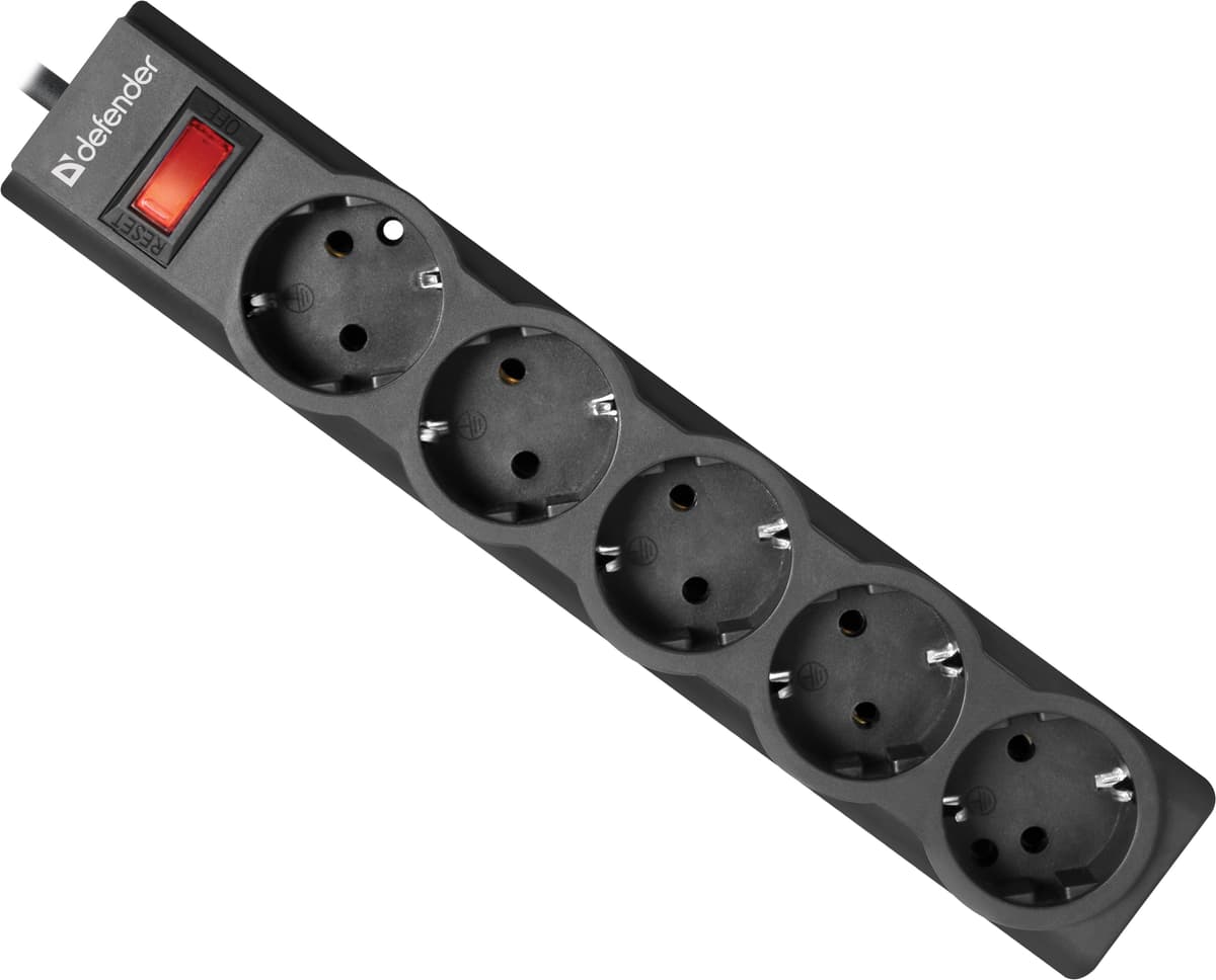 Мережевий фільтр подовжувач Power filtr 3м Defender ES 5 розеток Black (99498)