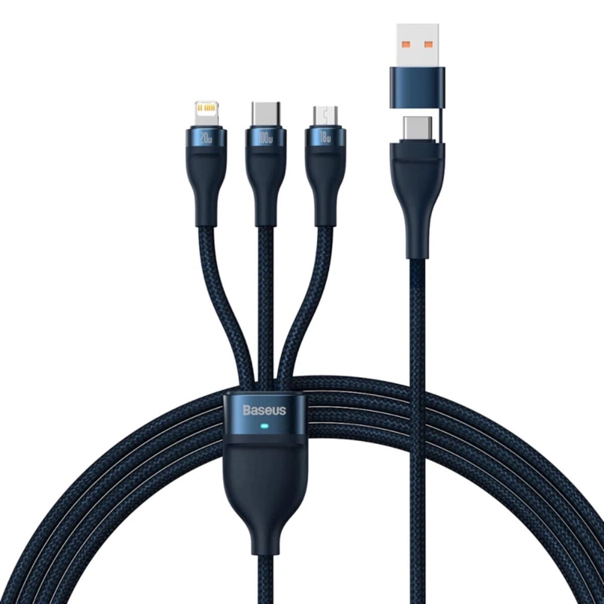 Кабель Baseus Flash Series Ⅱ Two-for-three Charging Cable USB+Type-C to Mocro-USB+Lightning+Type-C 100W 1.2m Blue (CASS030103)
