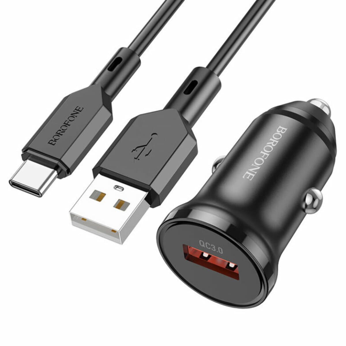 Автомобільний зарядний пристрій BOROFONE BZ18 single port QC3.0 car charger set USB to Type-C cable 18W Black (BZ18CB)