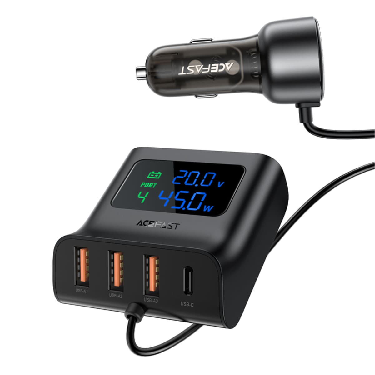 Автомобільний зарядний пристрій ACEFAST B11 138W Car Charger Splitter with Digital Display QC 3.0 Black (AFB11)