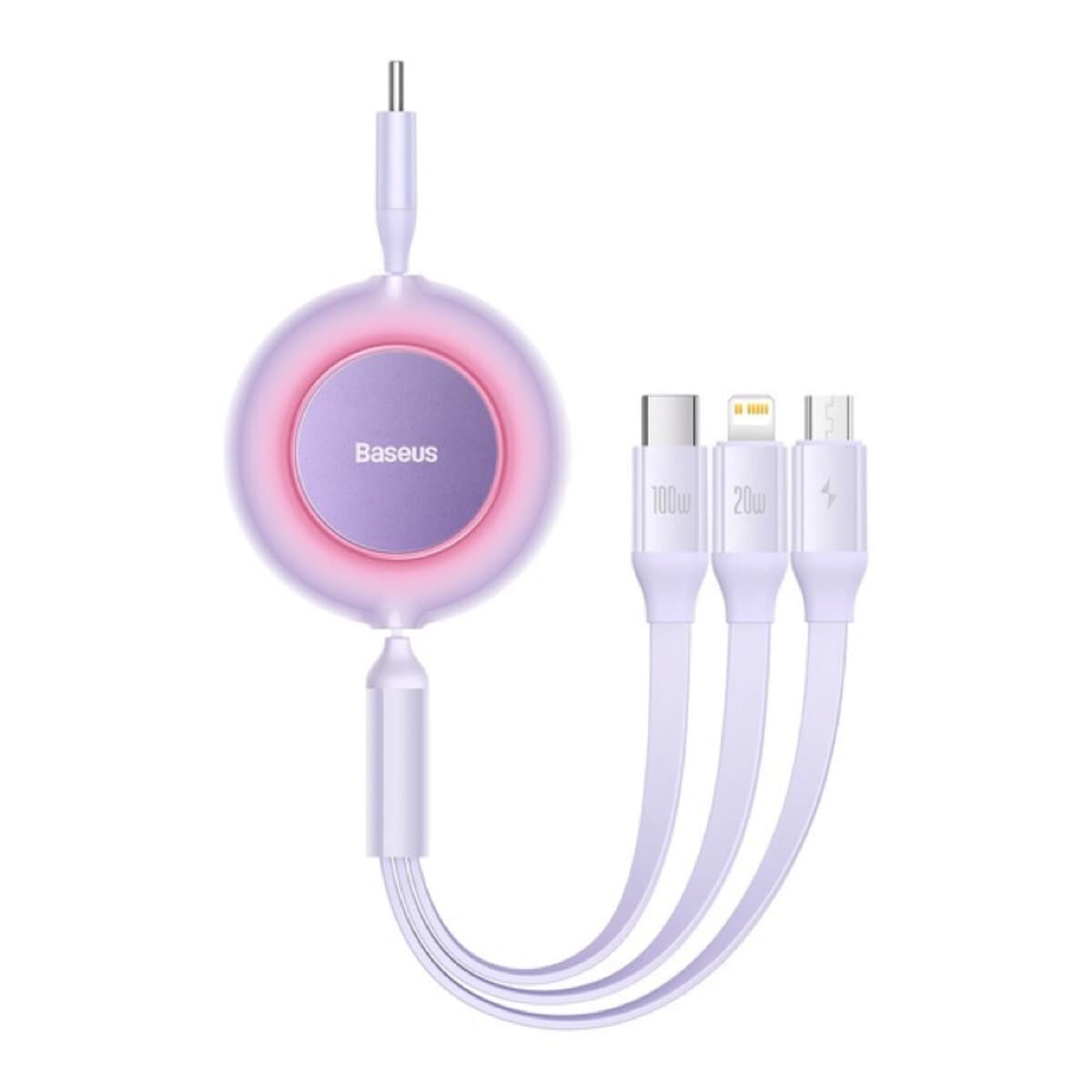Кабель Baseus Bright Mirror 2 Series Retractable 3-in-1 Fast Charging Data Cable Type-C to Micro-USB+Lightning+Type-C 100W 1.1m Purple (CAMJ010205)