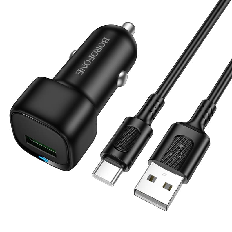 Автомобільний зарядний пристрій BOROFONE BZ34 Cloud single port QC3.0 car charger set USB to Type-C Black