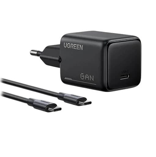 Зарядное устройство с кабелем UGREEN X517 25W Type-C GaN Fast Charger Set EU Type-C to Type-C Cable Black (UGR-75103)