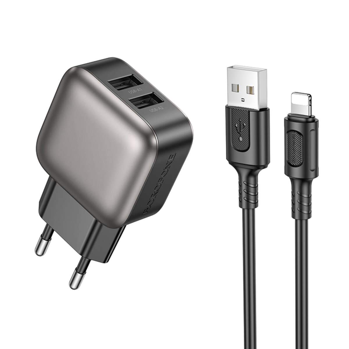 Зарядное устройство с кабелем BOROFONE BAS51A Absolute dual-port charger set USB to Lightning 2.4A Black