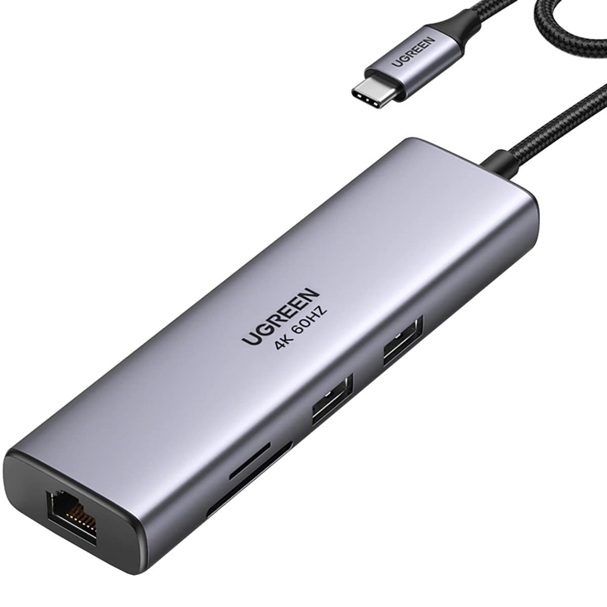USB-хаб Ugreen CM512 USB3.1 Type-C to HDMI 4K60Hz/USB 3.0x2/RJ45/SD/TF/PD 100W Grey (90568)