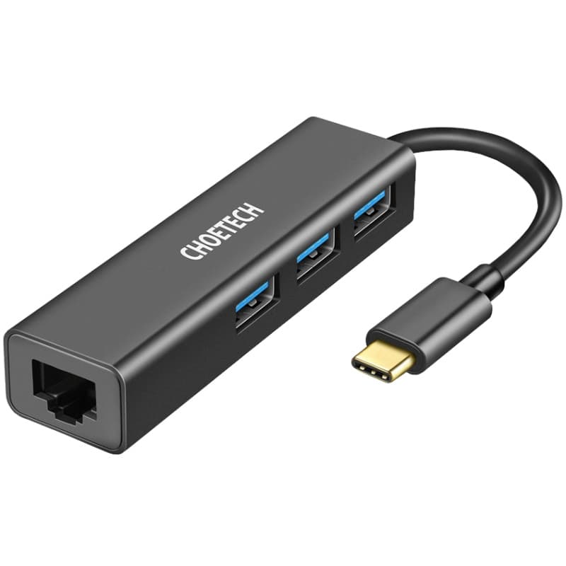 USB-хаб Choetech USB 3.1 to 3хUSB 3.0+RJ45 1000M Ethernet 4 in 1 Hub Black (HUB-U02-BK)