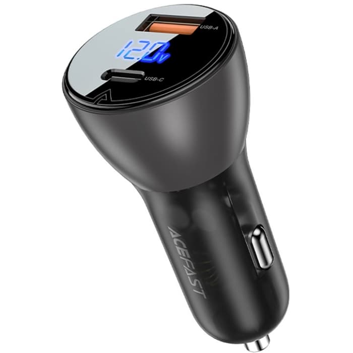 Автомобільний зарядний пристрій Acefast B6 63W 1xType-C 1xUSB with digital display Black