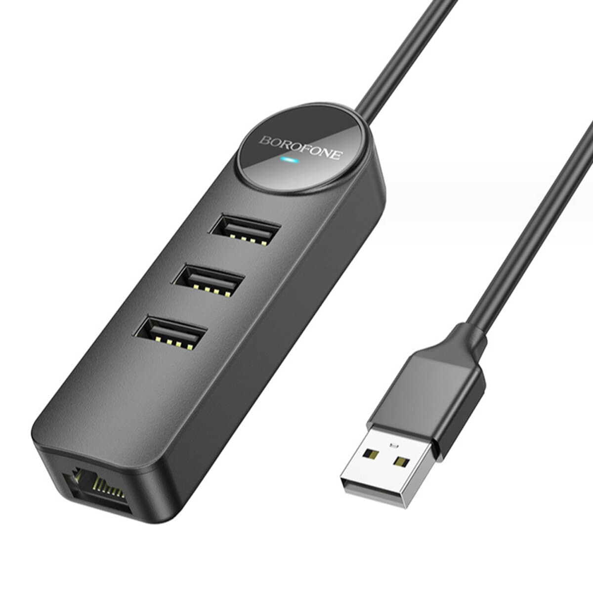 USB-Хаб Borofone DH6 Erudite 4-in-1 100 Mbps Ethernet Adapter USB для USB2.0x3+RJ45 1.2м Black