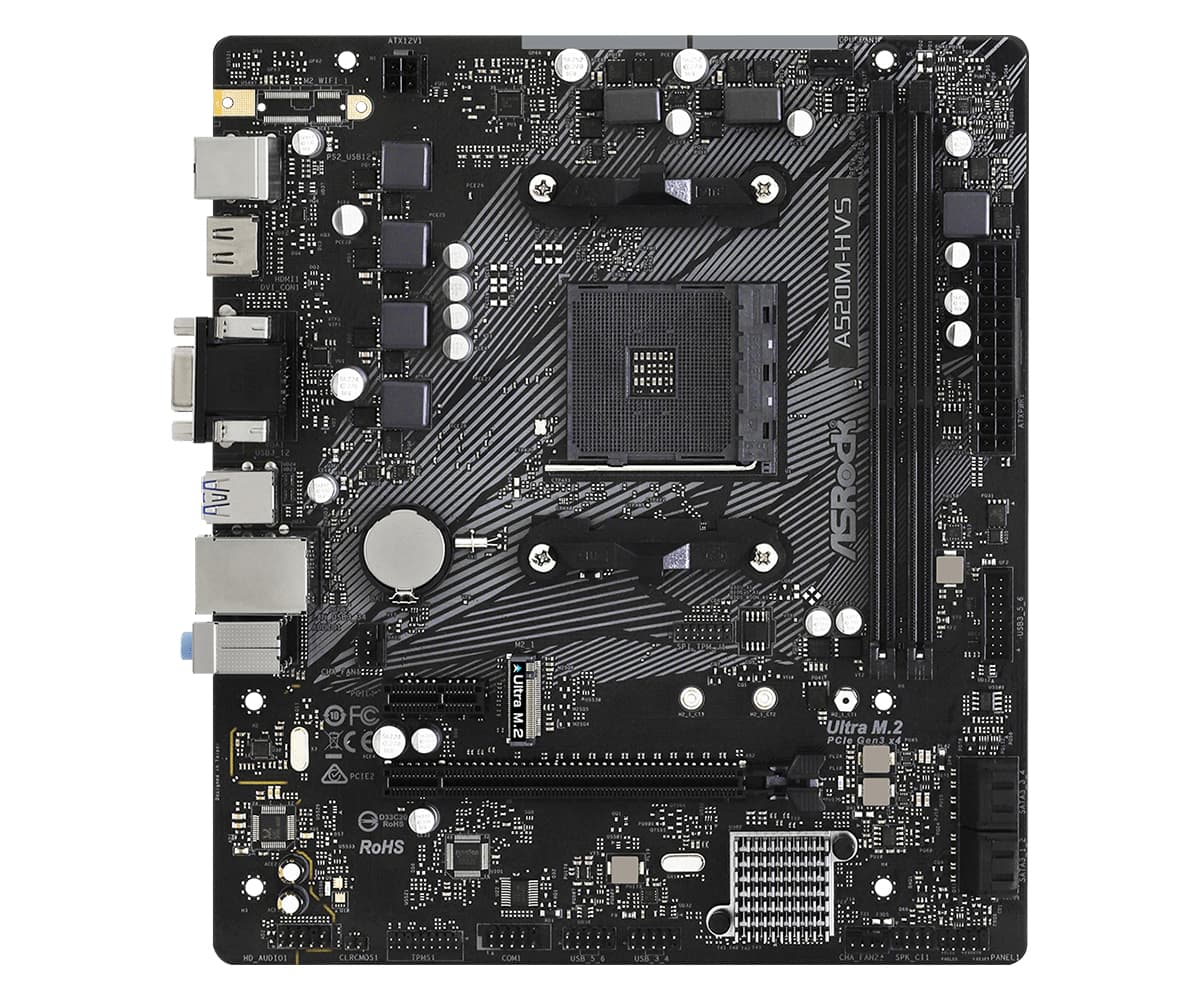 Материнська плата ASRock A520M-HVS AM4/A520 2*DDR4 PCIex16 D-Sub/HDMI 4xSATAІІІ M.2 GLan 8ch mATX