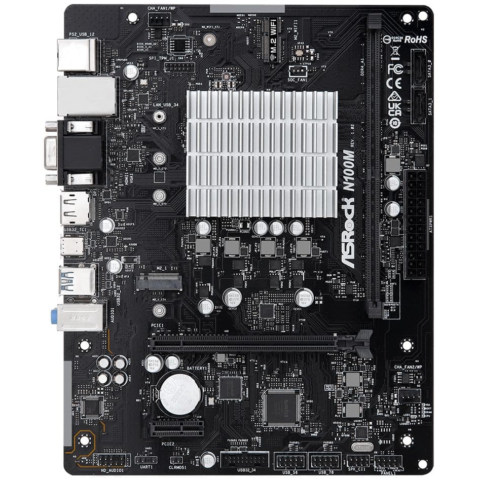 Материнська плата ASRock N100M Quad-Core N100 3.4GHz 1xDDR4 DIMM VGA/HDMI/DP 1*PCIe 2xSATAIII M.2 GLan mATX