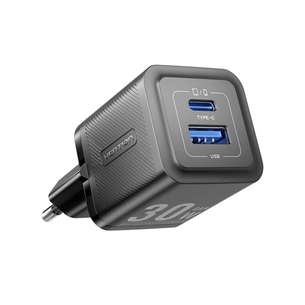 Зарядний пристрій Vention 1xUSB 1xType-C GaN Charger 30W EU-Plug 3A Black (FEQB0-EU)