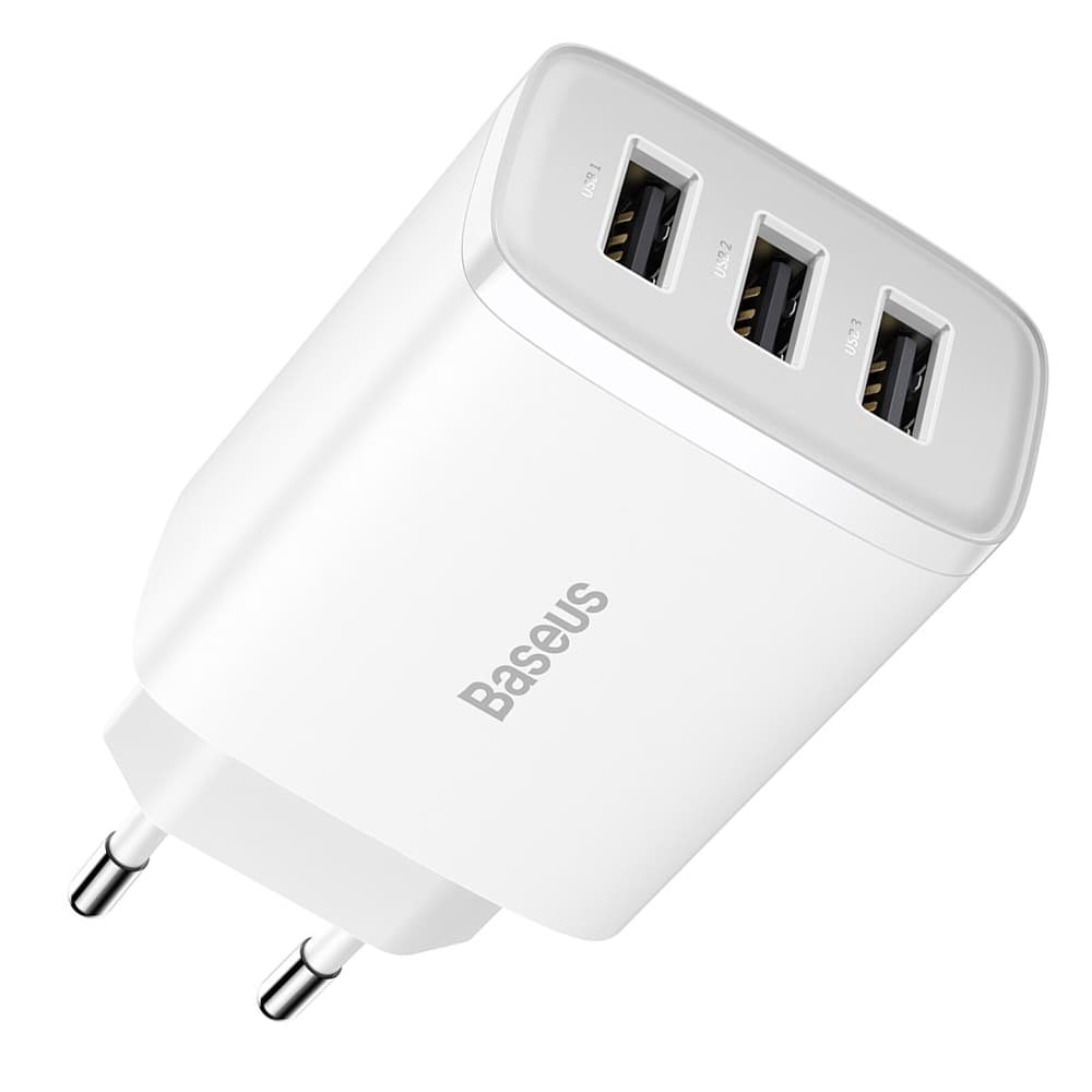 Зарядний пристрій адаптер Baseus Compact Charger CCXJ020102 3xUSB-A 17W White
